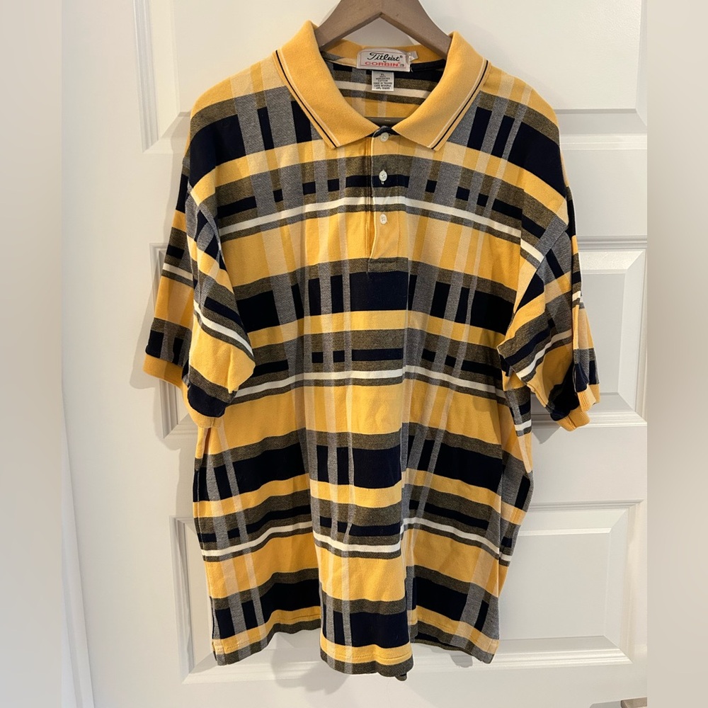 Vintage Titleist by Corbin Polo Shirt Yellow Navy Blue Size XL